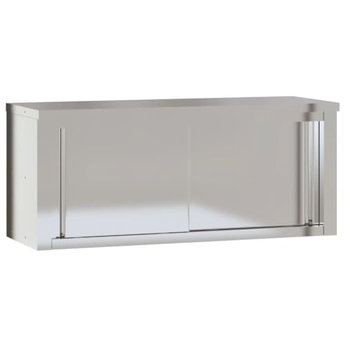 vidaXL Armoire Murale de Cuisine avec Portes Coulissantes, Placard Suspendu avec Compartiment, Meuble de Rangement Restaurant, INOX