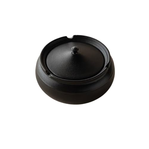 Huangj-0527 Ceniceros para Cigarrillos Cenicero de cerámica Negro, portátil de Viaje con Tapa, cenicero de Mesa con Textura esmerilada for Patio, hogar, Oficina, Interior y Exterior Ceniceros