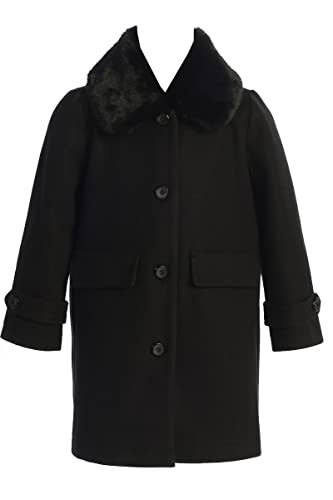 Image of iGirlDress Black fur Coat Long Sleeve Button Pocket Long Winter Coat Outerwear JU2050 Black Size 14