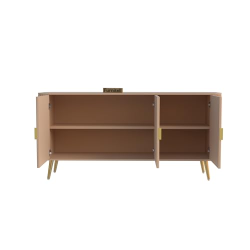 Image of Wooden Sideboard Cabinet for Living Room | Side Board Crockery Cabinet with 3 Doors Storage for Dining, Drawing and Home Office | HDMR Premium Wood & Iron, Taupe