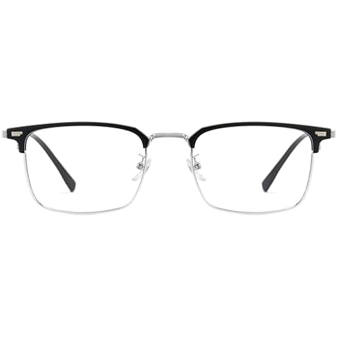 Cyxus Men Blue Light Blocking Glasses Half Rimless Computer Gaming Glasses Square Fashion Glasses for Men Black Silver 8217 Cover
