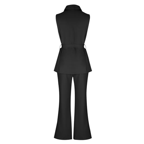Womens Blazer 2 Piece Outfits Sleeveless Blazers Vest Wide Leg Pant Suit Sets Dressy Casual Business Office Work Suit4