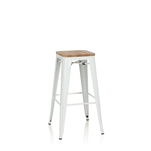 hjh OFFICE 645044 Taburete de Bar VANTAGGIO High W Metal/Madera Blanco, apilable, Acero Estable, Industrial Style