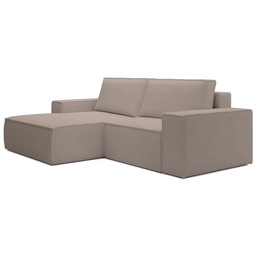 Selsey Ecksofa Beige Sofa Mit Schlaffunktion Linksseitig Inkl. Bettkasten 240 x 167 cm Und Abnehmbare Rückenkissen Kleines Couch Sofa Modular Ottomane Kompakt Für Kleine Wohnräume Cord Bezug – Bild 4