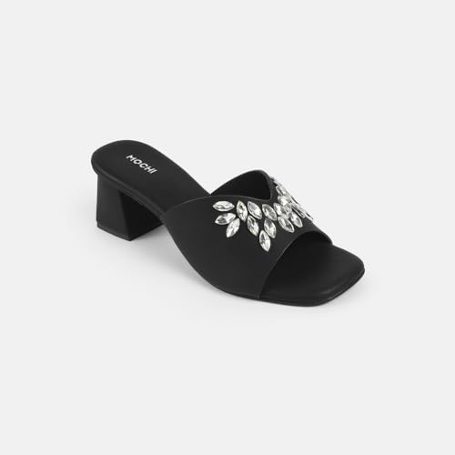 Image of Mochi Women Synthetic Embellished Slip-On Block Heel Sandals