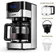 Aicook Coffee Maker, 10 Cup Programmable Coffee Machine with Coffee Pot, Drip Coffee Maker with Timer and Thermal Pot, Permanent Filter Coffee Maker, Black
