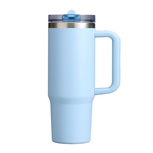 Muwnrol 30 oz Tumbler with Handle | Flip Straw Lid | Leakproof Design | Stainless Steel Insulated Cup | Double-Wall Vacuum Insulation for Hot & Cold (Glacier)