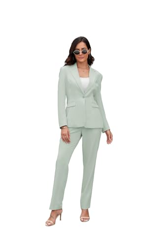 Women's Suits for Work Professional, 2 Piece Office Work Suit Set, Slim Fit One Button Blazer Jacket and Pants Set Light Green M