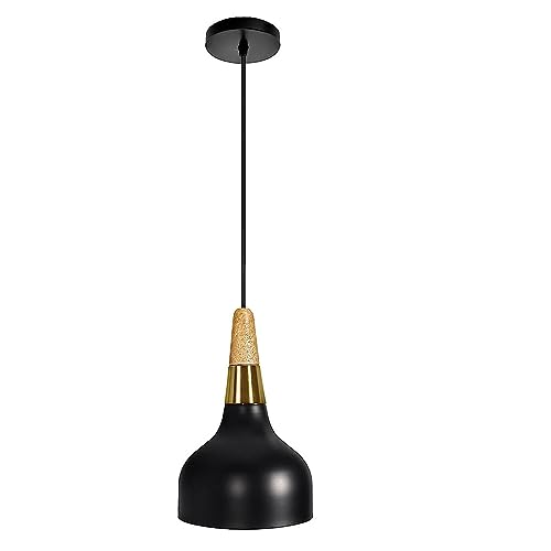 Lámpara Colgante Negra cúpula metal estilo nórdico para comedor moderno