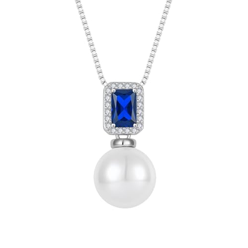 Pearl Necklace for Women 925 Sterling Silver Birthstone Pendant Necklace Emerald Cut Jewelry Gifts for Her