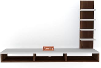 Furnifry Wooden TV Entertainment Unit/Wall Set Top Box Shelf Stand/Tv Cabinet For Wall/Set Top Box Holder For Home/Living Room (White & Walnut), (10 X 10 X 5Cm)