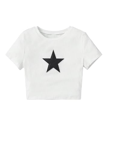 Floerns Girl's Star Print Short Sleeve Crewneck Tee Shirt with Arm Sleeve - Main Image