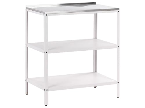 Beliani Isla de Cocina de jardín Exterior con estantes y encimera de Acero Inoxidable 80x50x92 cm Blanco Vilama