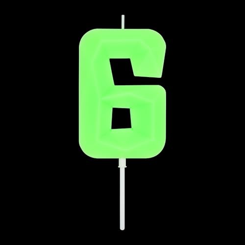 DERVENTA Luminous Green 3D Number 6 Birthday Candle 3.7in Cake Topper 1 Pc