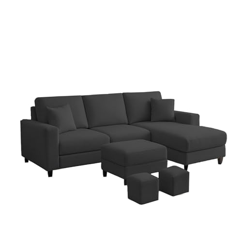 Image of Casaliving Rolando Seater L Shape Sofa Set for Living Room Right Side (Black, 4 Seater with Ottomon - RHS)