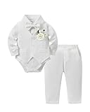 Coco&RARA Baby Boy Clothes Suits Infant Tuxedo Gentleman Outfit, White Baby Christening Outfits, Formal Dress Shirt+Vest+Corsage+tie+Pants Baby Suit Sets(White, 3-6M)