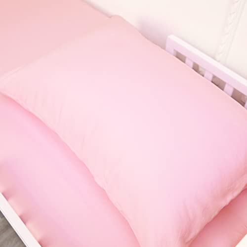 FLXXIE 4 Pieces Toddler Bedding Set, Soft and Breathable Microfiber Crib Sheet Set, Includes Quilted Comforter, Flat Top Sheet, Fitted Sheet, Envelope Pillow Case for Boys and Girls, Pink
