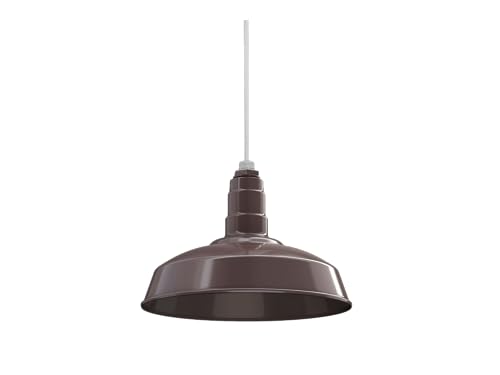 Image of Steel Lighting Co. Carson Barn Light | Ceiling Mounted Pendant | 16 inch Dome | White Cord | Industrial Style Steel Light Made in America | Dark Bronze Exterior /Dark Bronze Interior
