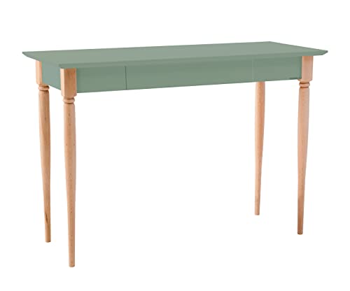 RAGABA MAMO Escritorio con cajón, 105 cm de ancho x 40 cm de profundidad x 75 cm de altura, patas torneadas de madera FSC, color verde salvia