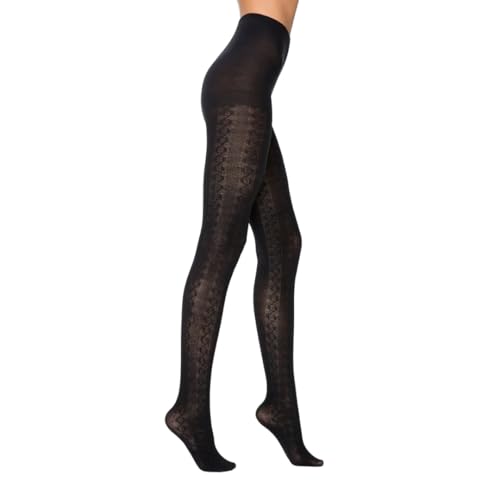 Image of PENTI Karina Women's Knit Patterned Winter Tights | Warm Sweater Tights Cotton-Blend 180 Den | Black, Vanilla, Gray