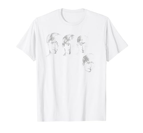 Official The Beatles Band Retro Faces Fab Four T-Shirt, Men, White, X-Large