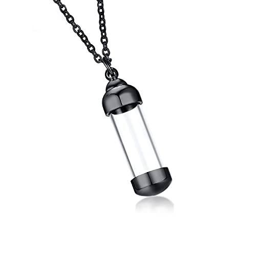 Mealguet Jewlery Stainless Steel Glass Openable Container Vial Tube Urn Keepsake Cremation Ashes Holder Memorial Pendant Necklace,Black