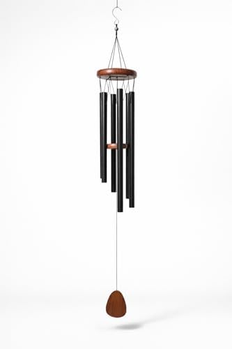 Black Metal Wind Chime with Wooden Finish, Soothing Sound Hanging Wind Chimes for Home Balcony Garden Patio, Decorative Outdoor Indoor Hanging Ornament for Home Décor-image-4