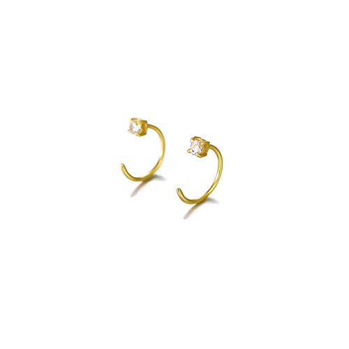 14K Solid Gold Half Huggie Hoop Studs Earrings For Women, Dainty Gold Cuff Wrap Piercing Hoop Studs Earrings Hypoallergenic Ear Jacket Jewelry For Mom, Wife, Girl 10Mm #TOP20