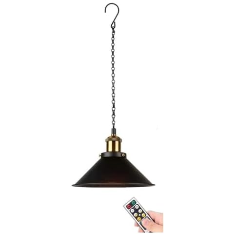 1 Pack Portable Hanging Light Fixture Battery Operated,Rechargeable Pendant Light with Remote,Wireless Hanging Lamp Battery Powered Chandelier Lantern Black for Indoor Outdoor Garden Porch Patio Cover