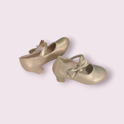 New Girls Leather Shoes Exquisite Bow Pearl high-Heeled Shoes, Party Shoes (Beige, US Footwear Size System, Infant, Numeric, Medium, 2.5)4