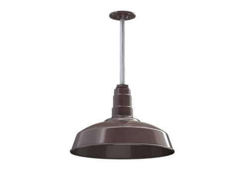 Image of Steel Lighting Co. Carson Barn Light | Ceiling Mounted Pendant | 16 inch Dome | 12 inch Galvanized Stem | Industrial Style Steel Light Made in America | Dark Bronze Exterior /Dark Bronze Interior