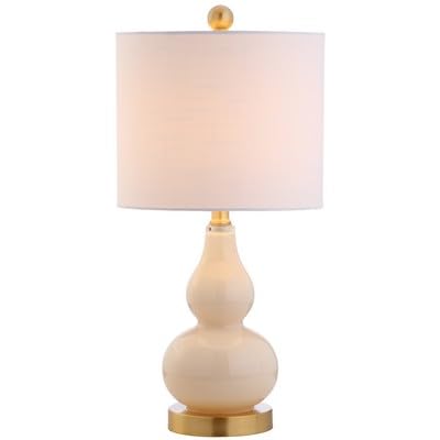 JONATHAN Y Anya Gourd Glass Table Lamp 20.5 Mercury Silver Set of 2 | Modern White Linen Drum Shade Bedside Nightstand LED Bulbs Included Chrome Metal Base product thumbnail 12