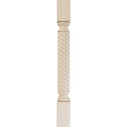 Ekena Millwork Col03X03X35Harw Hamilton Rope Cabinet Column (Top Block: 6 1/8", Bottom Block: 7 1/8"), 3 3/4"W X 3 3/4"D X 35 1/2"H, Rubberwood #TOP1