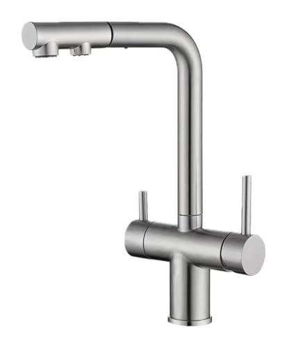 Grifo de cocina de latón con doble caño giratorio purificador para lavabo