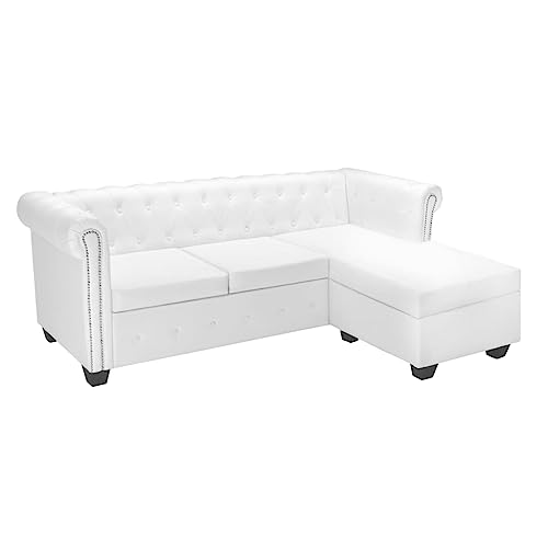 Willood Chesterfield-Sofa L-Form Ecksofa mit Schlaffunktion Kunstleder Weiß (rechts)