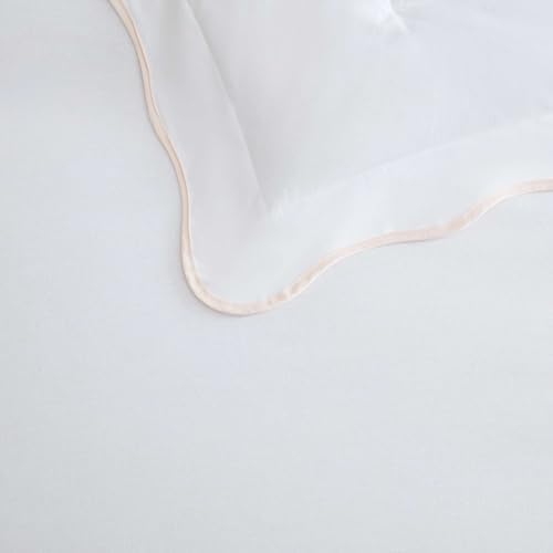 Image of Martha Stewart - King Comforter Set, Crisp & Smooth Bedding with a Cotton Percale Lightweight Feel, Reversible 3 Piece Bed Set with Matching Pillowcases (Simple Scallop Pink)