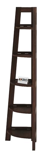 Image of Solid Sheesham Wood Corner Shelf 5 Tier Ladder Shelves Book Shelf Rack Wooden Bookcase Display Unit for Living Room Bedroom (Walnut Finish)