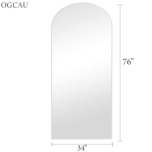 OGCAU 76"x34" Arched Full Length Mirror, Hanging Leaning or Standing Full Body Mirror, Wall Mounted Mirror with Aluminum Frame for Living Room, Bedroom or Cloakroom (White) - Image 5