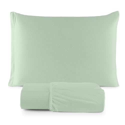 Jogo de Lençol Malha 100% Algodão com Elástico 2 e 3 Peças Liso (Verde Menta, Solteiro)