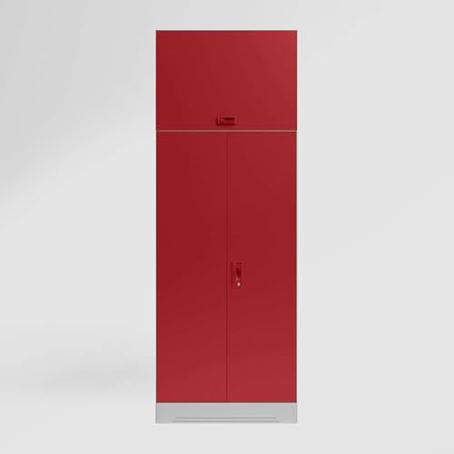 Image of Interio by Godrej Almirah Slimline 2-Door Steel Almirah, Cupboard for Clothes (Royal Ivory and Baked Apple), 1-Year Warranty, 1 Locker, 4 Shelves, Over Head Unit