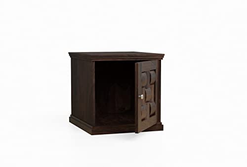 Image of WOODLAB Solid Sheesham Wood Bedside End Table with 2 Drawer Storage for Bedroom Wooden Nightstand Table Home Office (Niwar Walnut Finish)