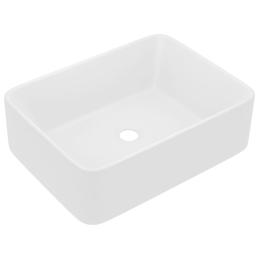 Lavabo de Cerámica Blanco Mate, Diseño Rectangular Moderno para Baño, Lavadero o Tocador, Fácil de Limpiar, Acabado Antihuellas, Montaje Sobre Encimera, 41x30x12 cm