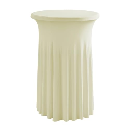 30 inches 32" Highboy Cocktail Round Stretch Spandex Table Cover Table Skirt High Top Tablecloth (30"-32" Dia x 43", Ivory)