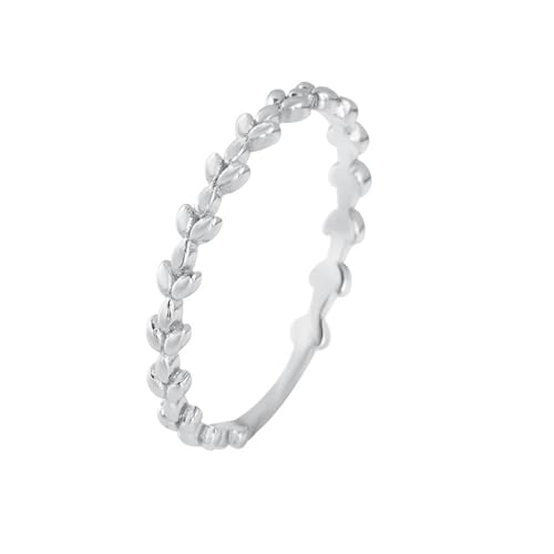 Bague femme mariage or blanc précieux et son anneau empilable feuille délicat taille 47