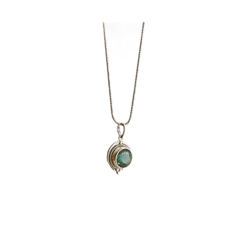 Joyería de mujer Vintage clásico cristal verde 925 Plata hecha a mano mujer colgante redondo collar