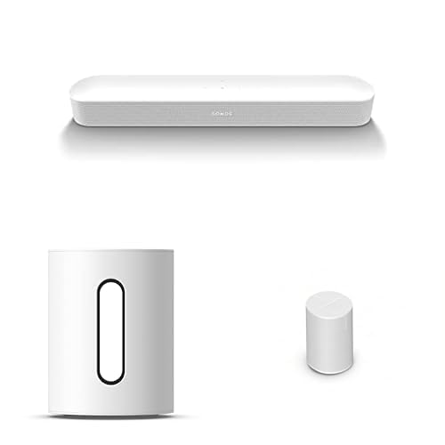 Sonos Pack Home cinéma 5.1 Beam + Sub Mini + 2X Era 100 SL (Blanc) | La qualité cinéma dans votre salon grâce à une barre de son intelligente et compacte, un caisson de basses et des enceintes a