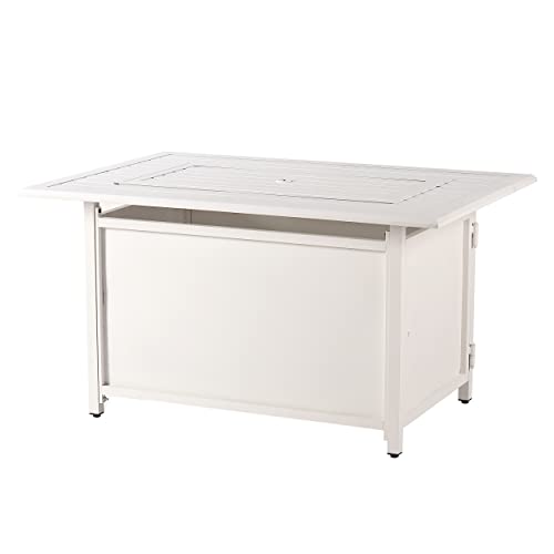Image of Rectangular 46 in. x 31 in. Aluminum Propane Fire Pit Table, Glass Beads, Two Covers, Lid, 57,000 BTUs in White Finish