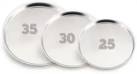 Kit 3 Formas Para Pizzas em Aluminio. 1: 25x01cm. 2: 30x01cm. 3: 35x01cm