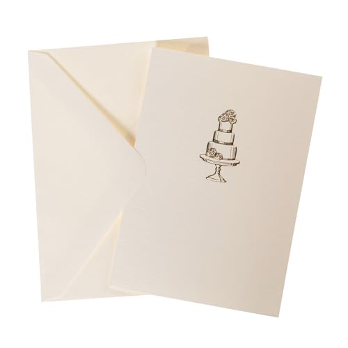 Image of Graphique Wedding Cake Cards, Pack of 10 Cards with Envelopes, Congratulations Greeting, Newlyweds, Blank Inside, Gold Foil Embossing, La Petite Press Collection Boxed Set, 3.25 inch x 4.75 inch