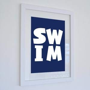 SeaKisses SWIM - Typographic Seaside Print Coastal Wall Art/Poster (White Frame)